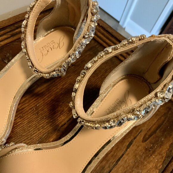 Jewel Badgley Mischka Caroline Embellished Strap Evening Shoes Champagne 9.5 - Picture 4 of 7